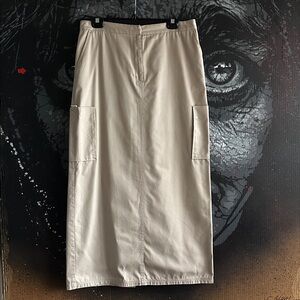Giorgio ARMANI MAXI EXTRA LONG PARCHMENT 100% COTTON POPLIN SKIRT SIZE LARGE